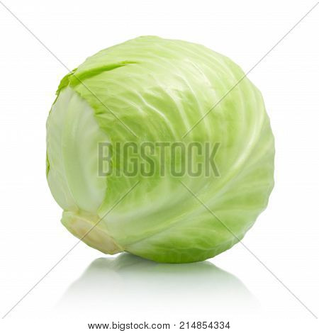 Green whole cabbage isolated on white background