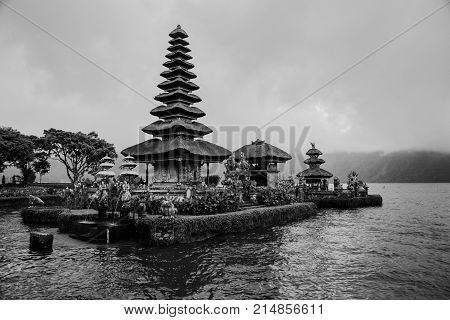 Ulun Danu Bratan (pura Ulu Danau) Temple. Famous Place, National Landmark Of Bali, Indonesia. Black