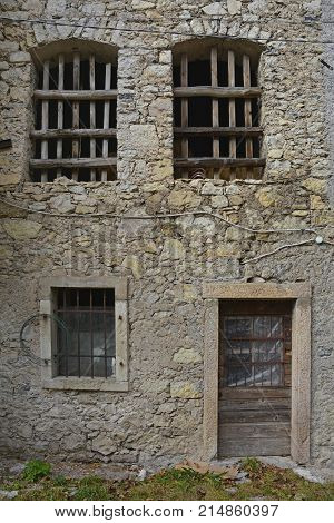 A disused building in hill village of Erto in Friuli Venezia Giulia north east Italy. The village is famous locally for having being evacuated following the 1963 Vajont Dam disaster.