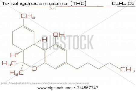 Large and detailed illustration of the molecule of THC