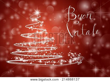 Abstract Christmas Tree On Shiny Red Background With The Writing 