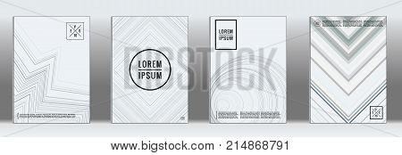 Minimal cover. Vector grey geometric abstract line pattern for poster design. Set of minimal covers for business brochures. 2d prints for banner background. Graphic pattern for annual album backdrop.