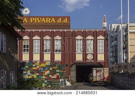 SARAJEVO, BOSNIA AND HERZEGOVINA - AUGUST 19 2017: Warehouse of the Sarajevo local beer company