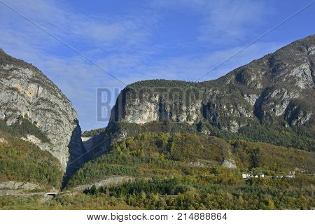 The Vajont Dam in Fviuli Venezia Giulia north east Italy. The dam is famous for a deadly landslide in 1963.