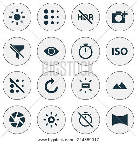 Photo Icons Set With Reload, Hdr Off, Shine And Other Wb Iridescent Elements. Isolated Vector Illustration Photo Icons.