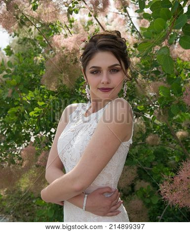 Portrait Girl. With a Stylish Hairdo Outdoors. Beautiful Young Woman. Beautiful Face. Beauty Portrait. Pure Beauty ModelL.