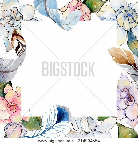 Wildflower gardenia  flower frame in a watercolor style. Full name of the plant: gardenia . Aquarelle wild flower for background, texture, wrapper pattern, frame or border.