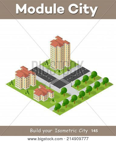 Isometric 3D landscape top view building of modern city architecture of area urban construction. Drawing map engineering design