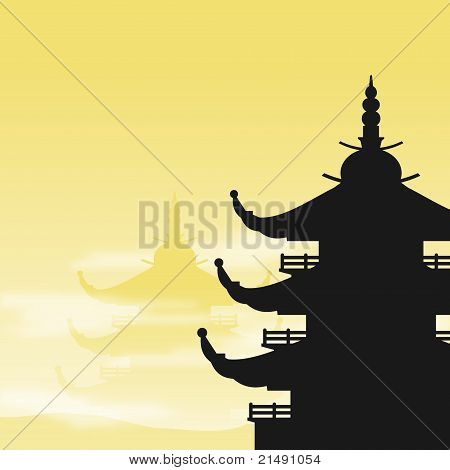 Pagoda siluetu za svítání