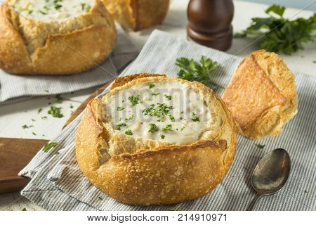 New England Clam Chowder In A Bread Bowl