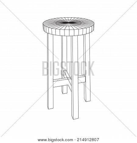 Bar stool furniture wireframe blueprint. Linear outline vector illustration. Bar chair. High chair. Bar interior design.