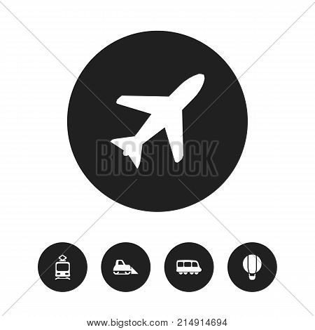 Set Of 5 Editable Transport Icons. Includes Symbols Such As Motorbus, Aircraft, Airship And More