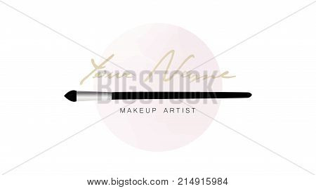 Makeup Artist Business Card. Vector Logo Template With Makeup Brush Applicator On The Background Of