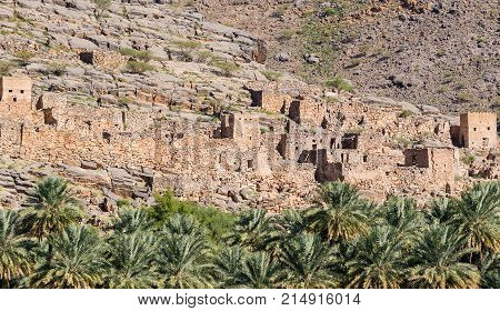Abandoned village ruins of Riwaygh as-Safil in Necrosis valley - Sultanate of Oman