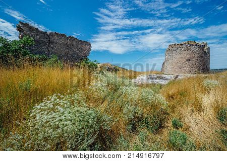 The ruins of ancient fortress Calamita in Inkerman, Crimea.