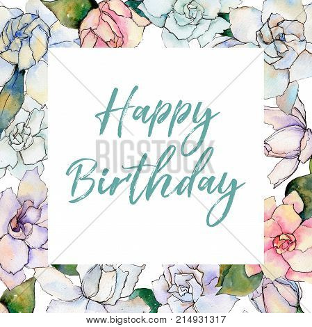 Wildflower gardenia  flower frame in a watercolor style. Full name of the plant: gardenia . Aquarelle wild flower for background, texture, wrapper pattern, frame or border.