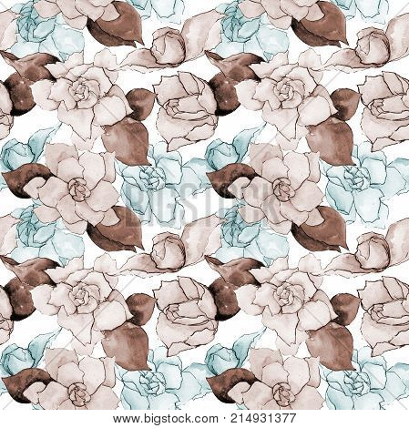 Wildflower gardenia flower pattern in a watercolor style. Full name of the plant: gardenia . Aquarelle wild flower for background, texture, wrapper pattern, frame or border.