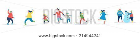 Winter sport scene, Christmas street event, festival and fair, with people, families make fun