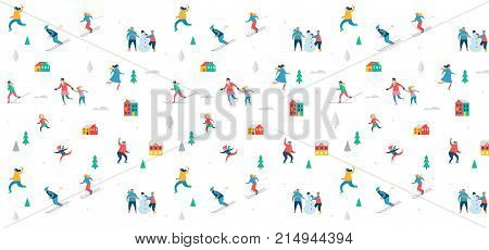 Winter sport scene, Christmas street event, festival and fair, with people, families make fun