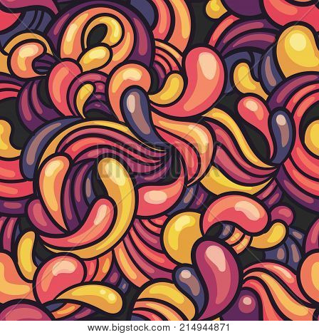 Abstract seamless hand-drawn pattern with colorful swirls. Vector illustration.