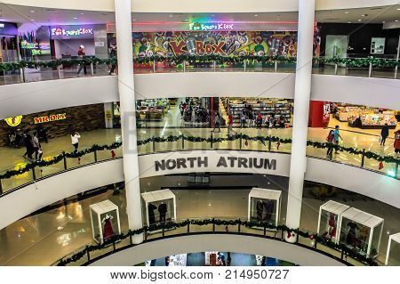 Kota Kinabalu,Sabah-Nov 18,2017:View of centre mall hall of 1Borneo Hypermall also known as 1Borneo is a shopping centre in Kota Kinabalu,Sabah Borneo,Malaysia.It is the largest shopping complex in East Malaysia.