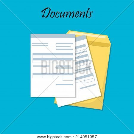 Cartoon design illustration for business documents, business report or agreement. Documents envelope. pofile or tax form