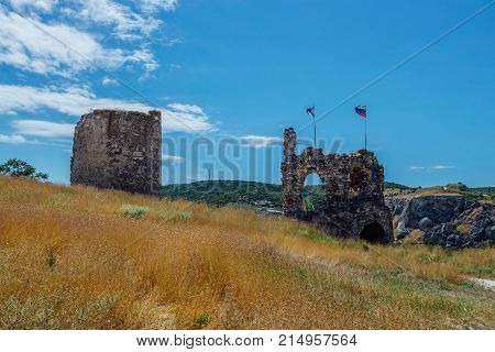 The ruins of ancient fortress Calamita in Inkerman, Crimea.