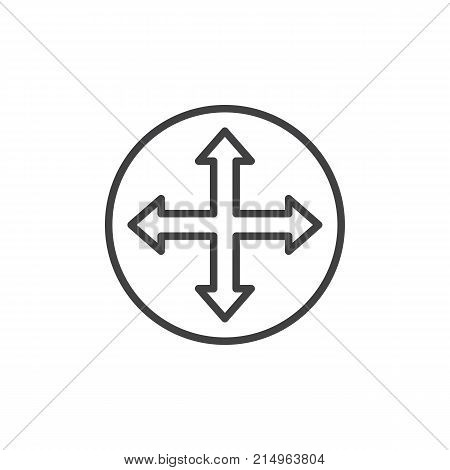 Quadro four directions arrows line icon, outline vector sign, linear style pictogram isolated on white. Fullscreen symbol, logo illustration. Editable stroke
