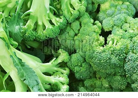 Broccoli sell in the market. Green nature gackground. Dietary food.