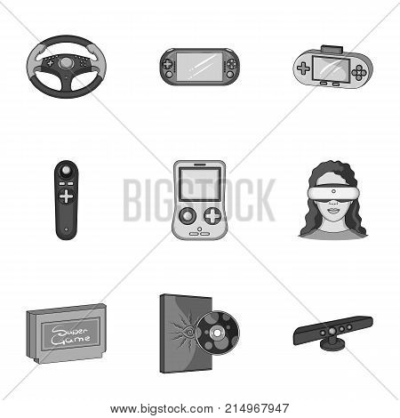 Game console and virtual reality monochrome icons in set collection for design.Game Gadgets vector symbol stock illustration.