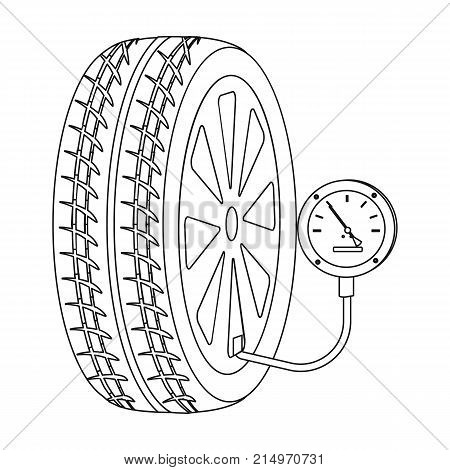 Wheel and manometer single icon in outline style for design.Car maintenance station vector symbol stock illustration .