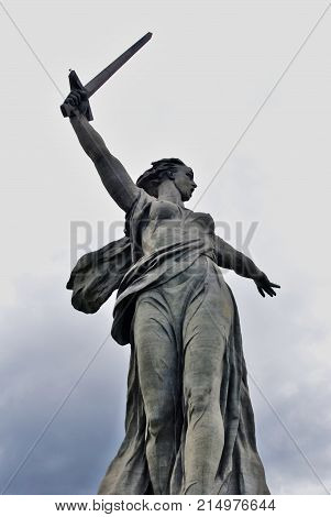 Motherland Calls monument on Mamayev Hill in Volgograd, Russia. Popular landmark. Color photo.