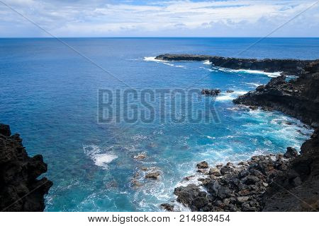 Cliffs And Pacific Ocean Landscape Vue From Ana Kakenga Cave In Easter Island
