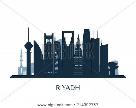 Riyadh skyline monochrome silhouette. Design vector illustration.