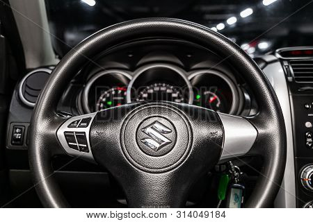 Novosibirsk, Russia - July 08, 2019: Suzuki Grand Vitara, Close-up Of The Dashboard, Speedometer, Ta