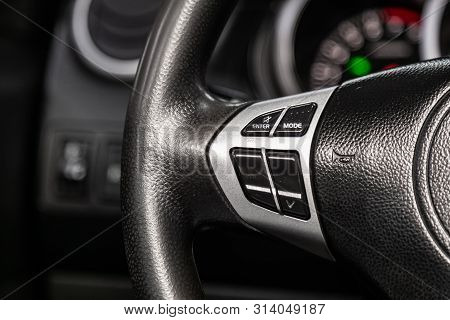 Novosibirsk, Russia - July 08, 2019: Suzuki Grand Vitara, Car Controller On Steerling Wheel ,control