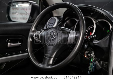 Novosibirsk, Russia - July 08, 2019: Suzuki Grand Vitara, Close-up Of The Dashboard, Speedometer, Ta