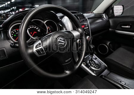 Novosibirsk, Russia - July 08, 2019: Suzuki Grand Vitara, Close-up Of The Dashboard, Speedometer, Ta
