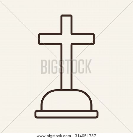 Cross Vector Line Icon. Graves, Halloween, Attribute. Holiday Concept. Vector Illustration Can Be Us
