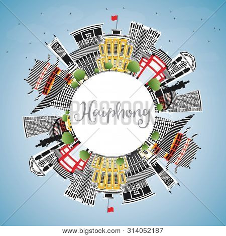 Haiphong Vietnam City Skyline with Gray Buildings, Blue Sky and Copy Space. Business Travel and Tourism Concept with Historic Architecture. Haiphong Cityscape with Landmarks.