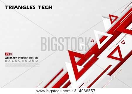 Abstract Gradient Red Triangles Tech Overlap Design Of Futuristic Pattern Style. Illustration Vector