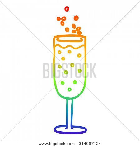 rainbow gradient line drawing of a cartoon flute of rose