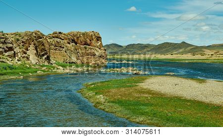 Rocky Coast Zavkhan River,  River In The Govi-altai Mongolia