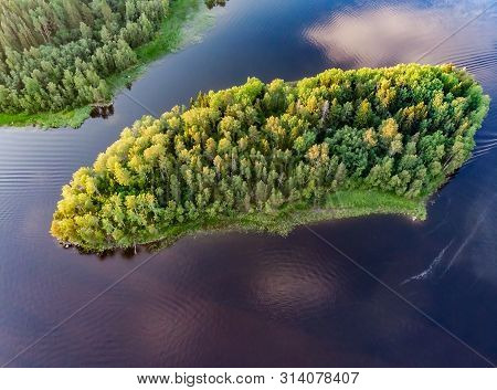 Republic Of Karelia. Russia. Karelian Islands From Above Panorama With Drone. Ladoga Lake. Karelian 