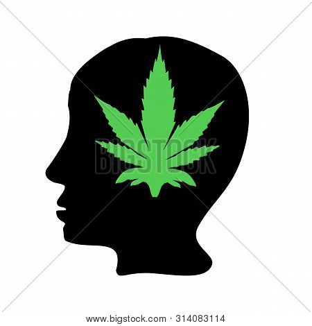 The Effect Of Hemp On Humans. Cannabinoid Treatment. Properties Of Marijuana. Leaf And Head Black Si