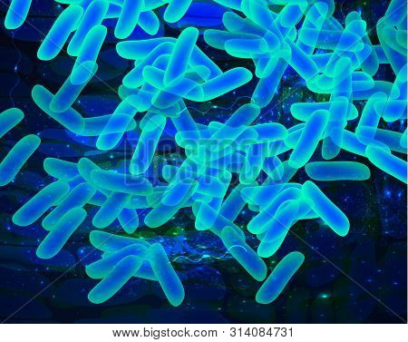 Background Blue Lactobacillus, Bifidobacteria, Probiotic, Prebiotic. Infographics. Illustration On I