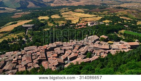 Aerial View Of The Small Medieval Town Of Radicofani, Tuscany, Italy