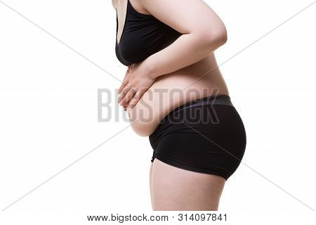Tummy Tuck, Flabby Skin On A Fat Belly, Plastic Surgery Concept