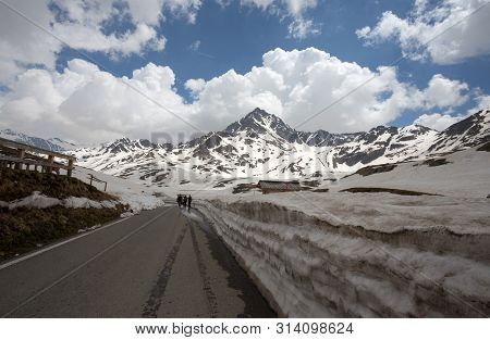 View From The Gavia Pass, An Alpine Pass Of The Southern Rhaetian Alps, Marking The Administrative B