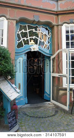 Bremen, Germany - 07 23 2015 - View Of Old Door Portal In Medieval Street Schnoor In The Centre Of T
